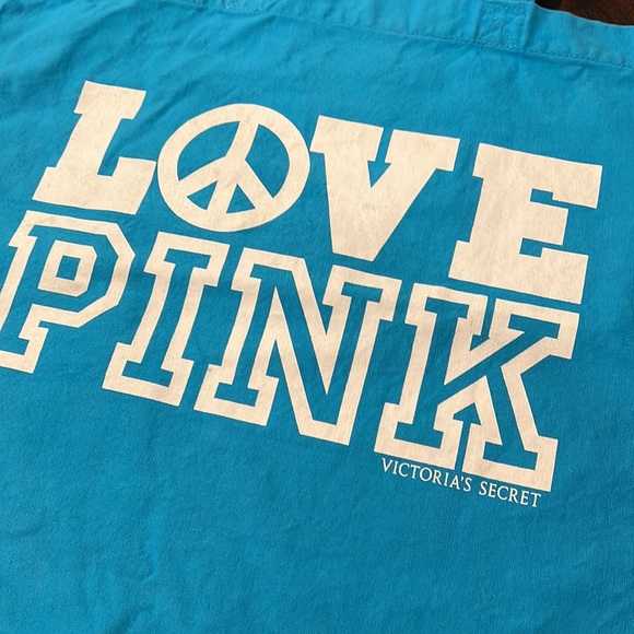 PINK Victoria Secret LOVE PINK Canvas Tote Beach Style Blue Shoulder Bag - Picture 2 of 13